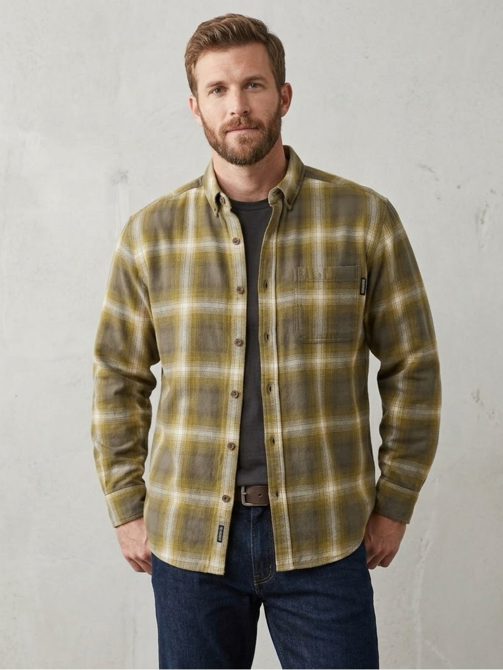 Wolverine Olive Plaid Button-Down Shirt XL